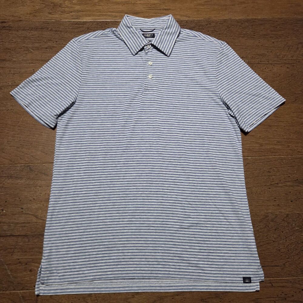Faherty Reserve Men's The Movement Polo Stretch Blue Stripe Shirt Medium